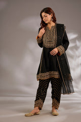 Short anarkali in silk base with dori hand embroidery.