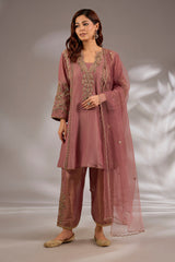 Anarkali in crush tissue base with dori hand embroidery.