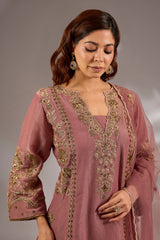 Anarkali in crush tissue base with dori hand embroidery.