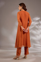 Anarkali in mul chanderi base with hand embroidery.