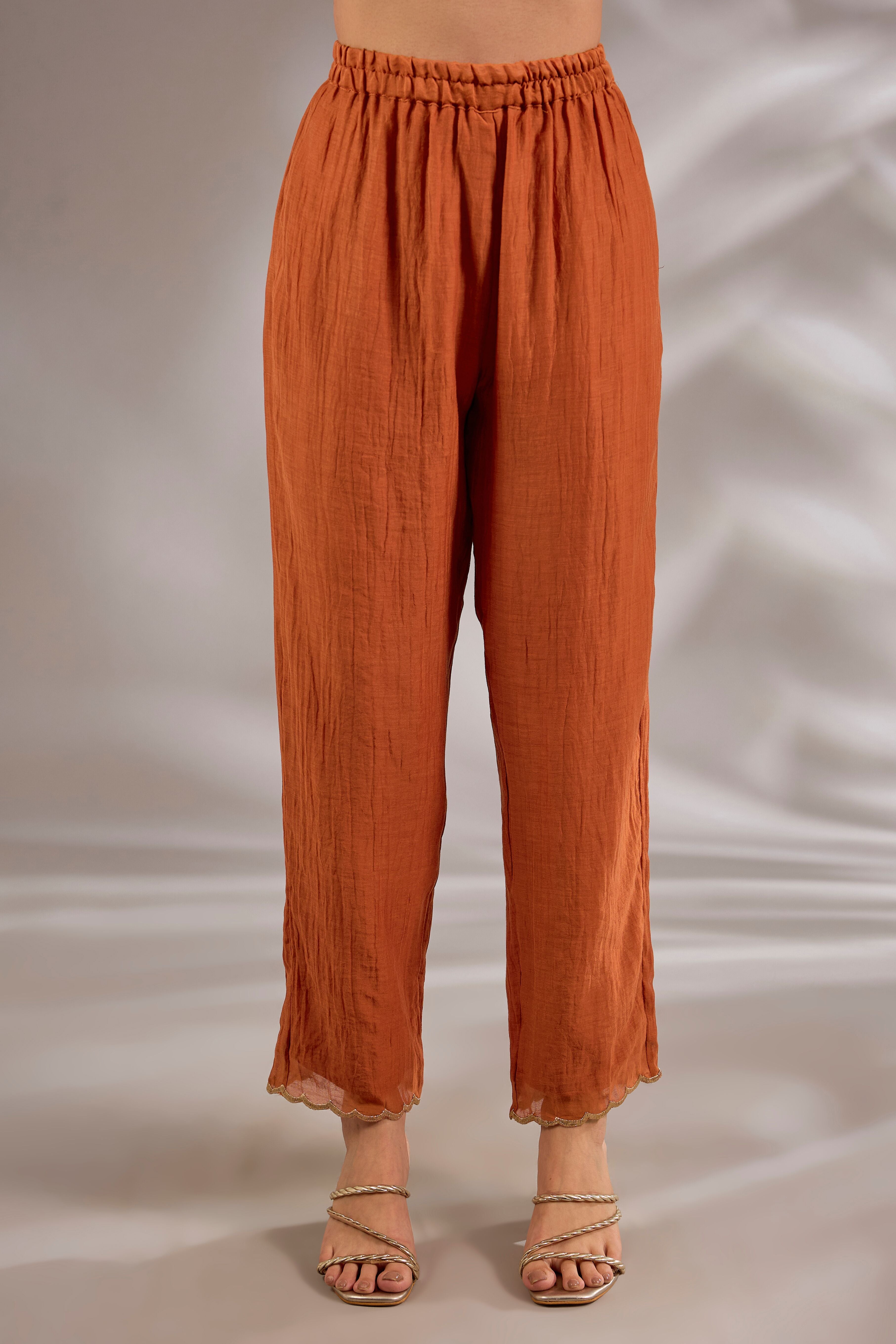 Anarkali in mul chanderi base with hand embroidery.