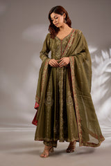 Anarkali in mul chanderi base with hand embroidery.