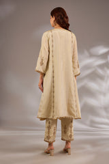 Princess flared kurta in tissue base with hand embroidery.