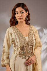 Princess flared kurta in tissue base with hand embroidery.
