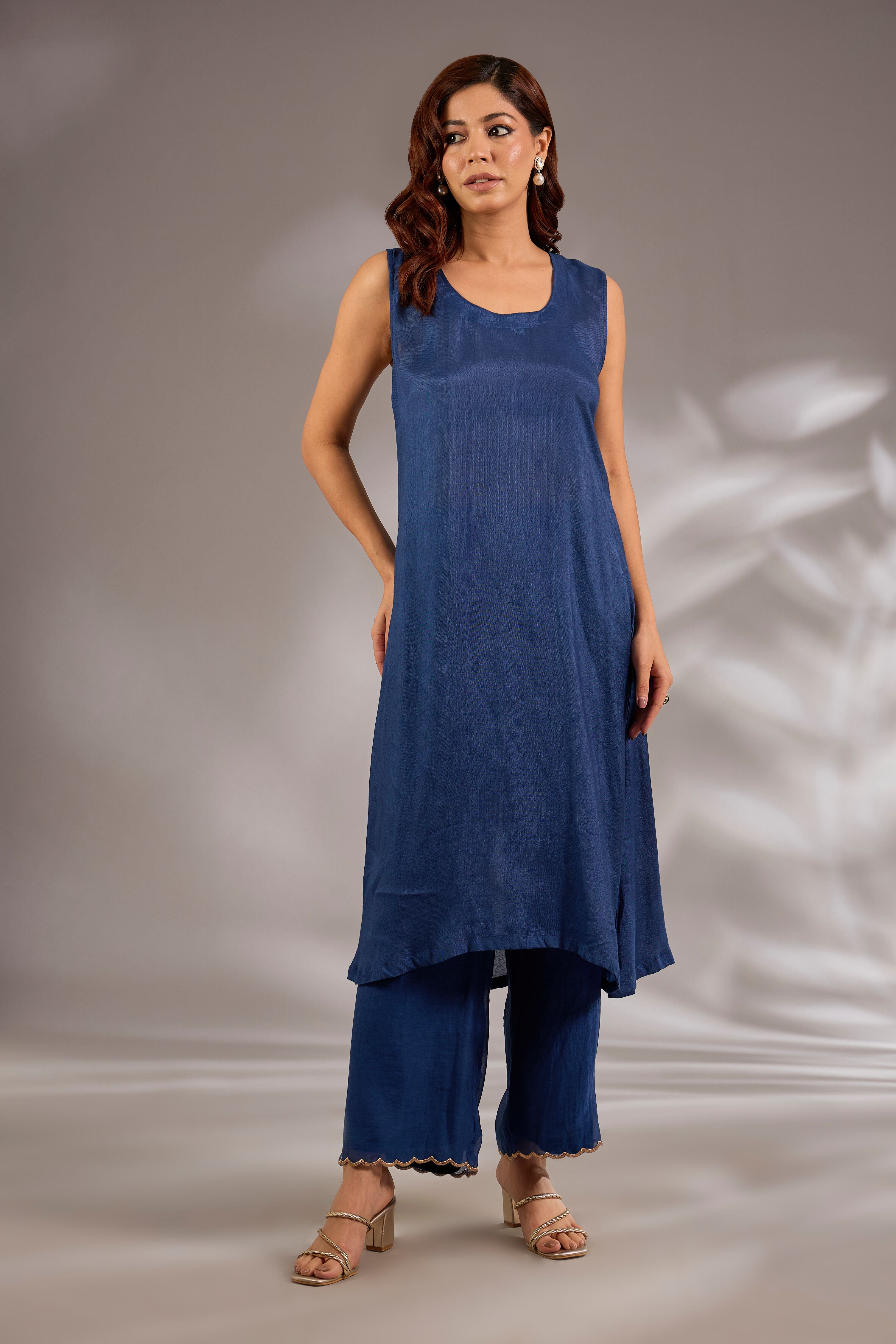 Anarkali in mul chanderi base with hand embroidery.