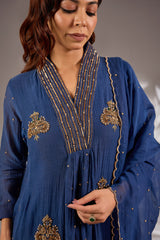 Anarkali in mul chanderi base with hand embroidery.