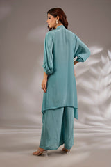 Asymmetric kurta in crepe base with sequins embroidery.