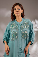 Asymmetric kurta in crepe base with sequins embroidery.