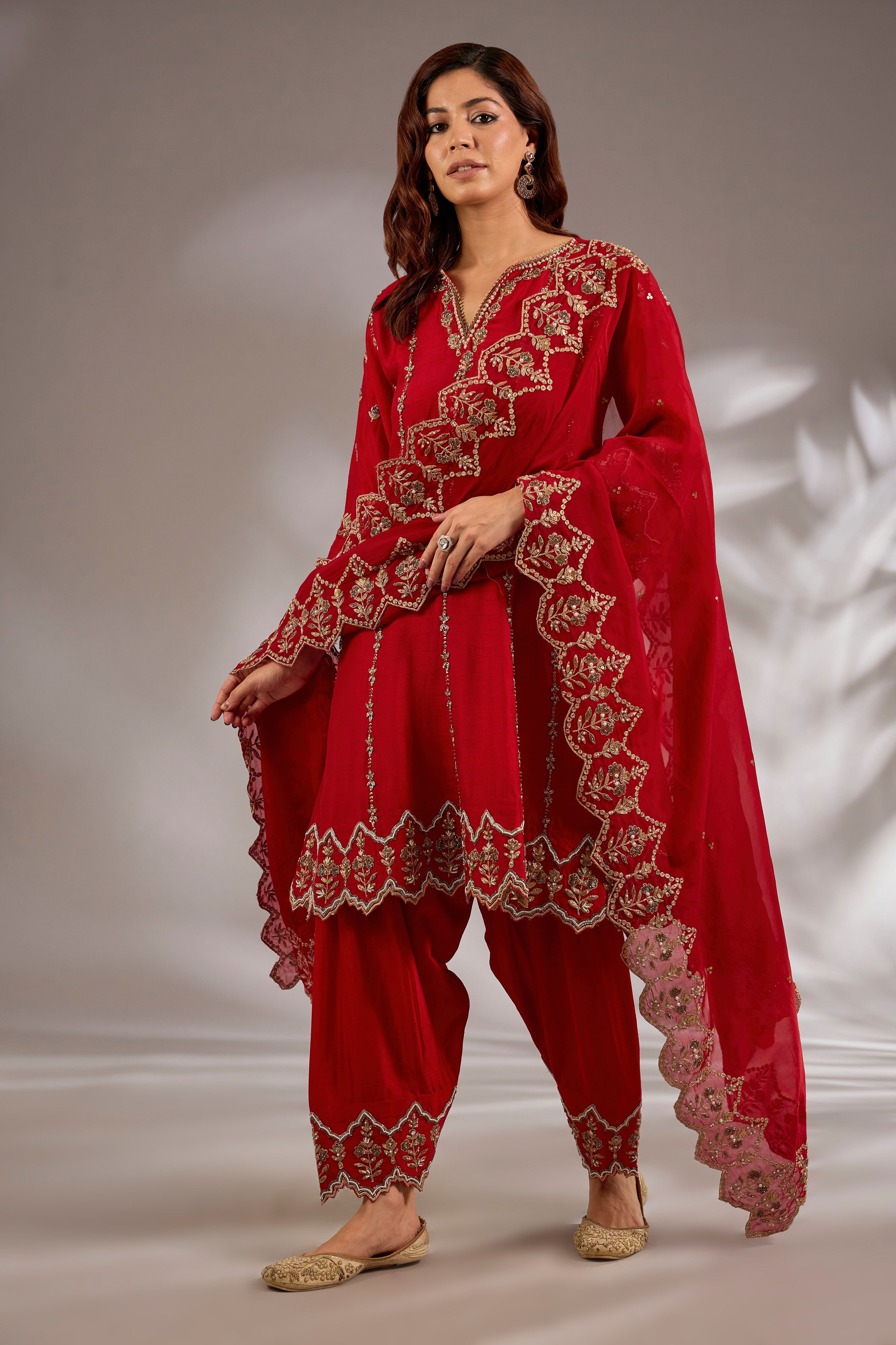 Anarkali in silk base with dori hand and machine embroidery.