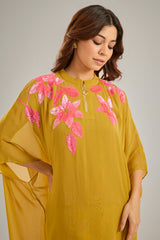 Yellow Georgette Sequins Hand Embroidered Kaftan Set