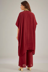 Maroon Crepe Sequins & Crystal Hand Embroidered Kaftan Set