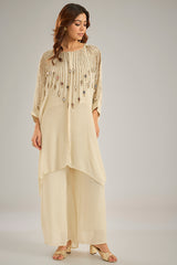 Ivory Chinon Crystal Hand Embroidered Kaftan Set