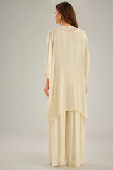 Ivory Chinon Crystal Hand Embroidered Kaftan Set