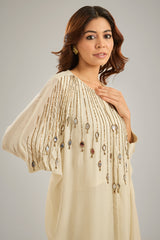 Ivory Chinon Crystal Hand Embroidered Kaftan Set