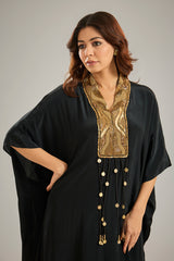 Black Crepe Sequins & Crystal Hand Embroidered Kaftan Set