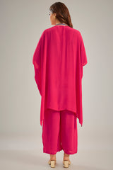 Dark Pink Crepe Sequins Hand Embroidered Kaftan Set