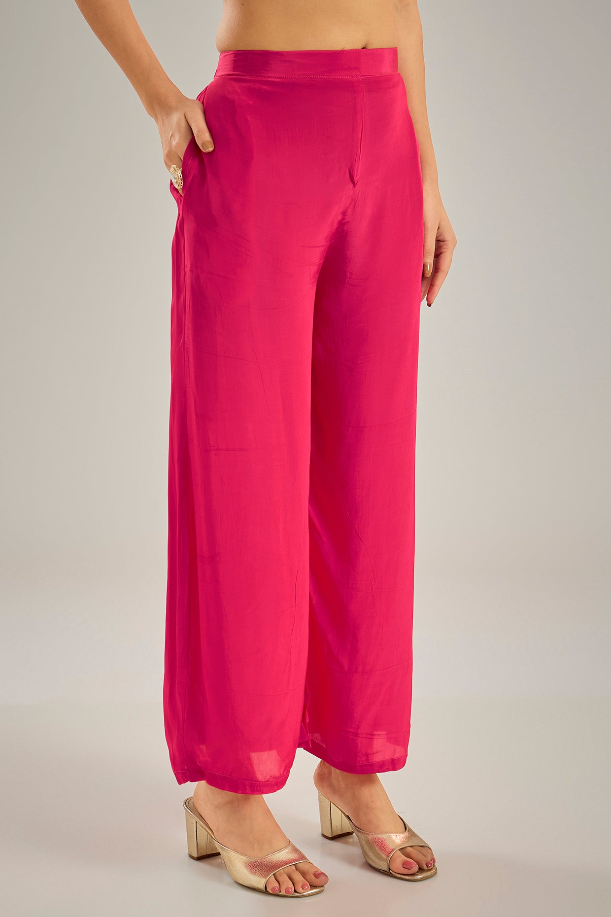 Dark Pink Crepe Sequins Hand Embroidered Kaftan Set