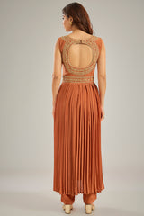 Orange Crepe Dori Hand Embroidered Pleated Anarkali Set