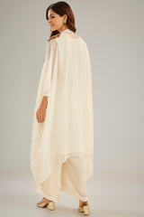 Cream Georgette Sequins Hand Embroidered Kaftan Set