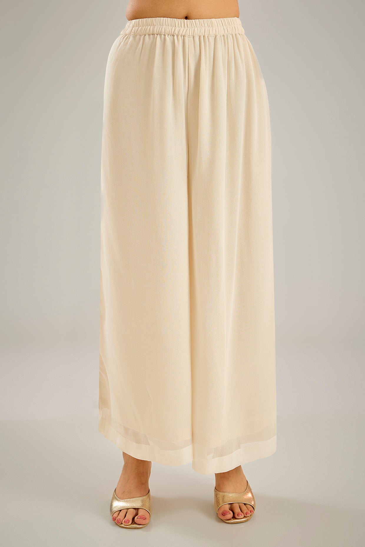 Cream Georgette Sequins Hand Embroidered Kaftan Set