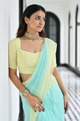 Maharani Yellow  Blue Chiffon Saree