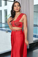 Crystal Couture Red Royalty Predrapped Saree