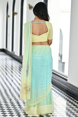 Maharani Yellow  Blue Chiffon Saree