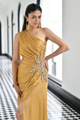 Gold Silk Satin Long Dress