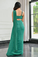 Meenakari Green Pre Draped Saree