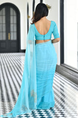 Maharani Sky Blue Chiffon Saree