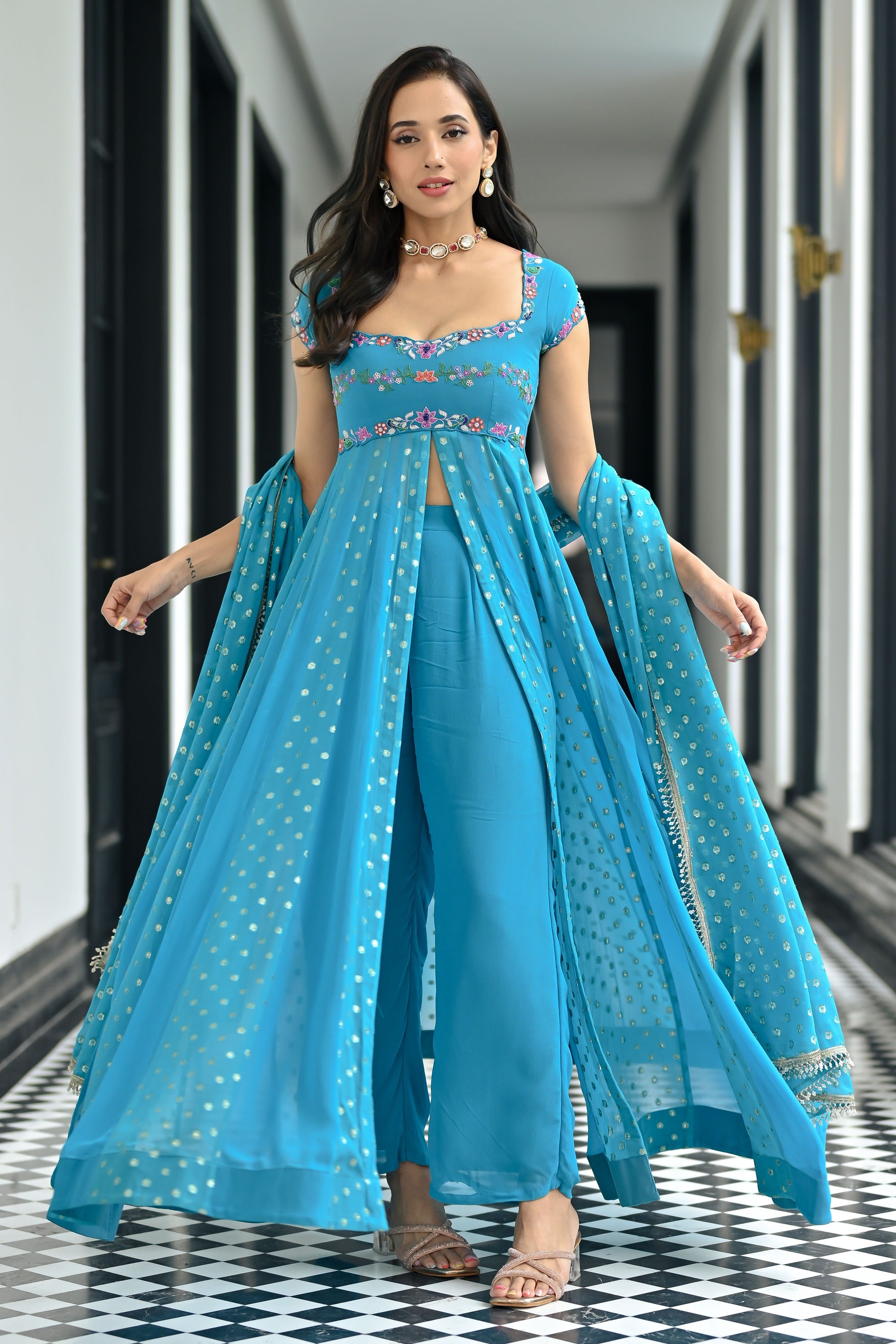 Meenakari Blue Anarkali Set