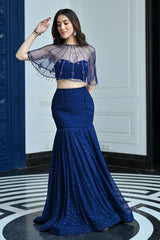 Jugnu Midnight Blue Cape & Lehenga Set
