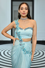 Crystal Couture Blue Predrapped Saree