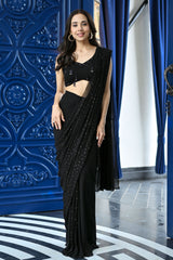 Jugnu Black Predraped Saree
