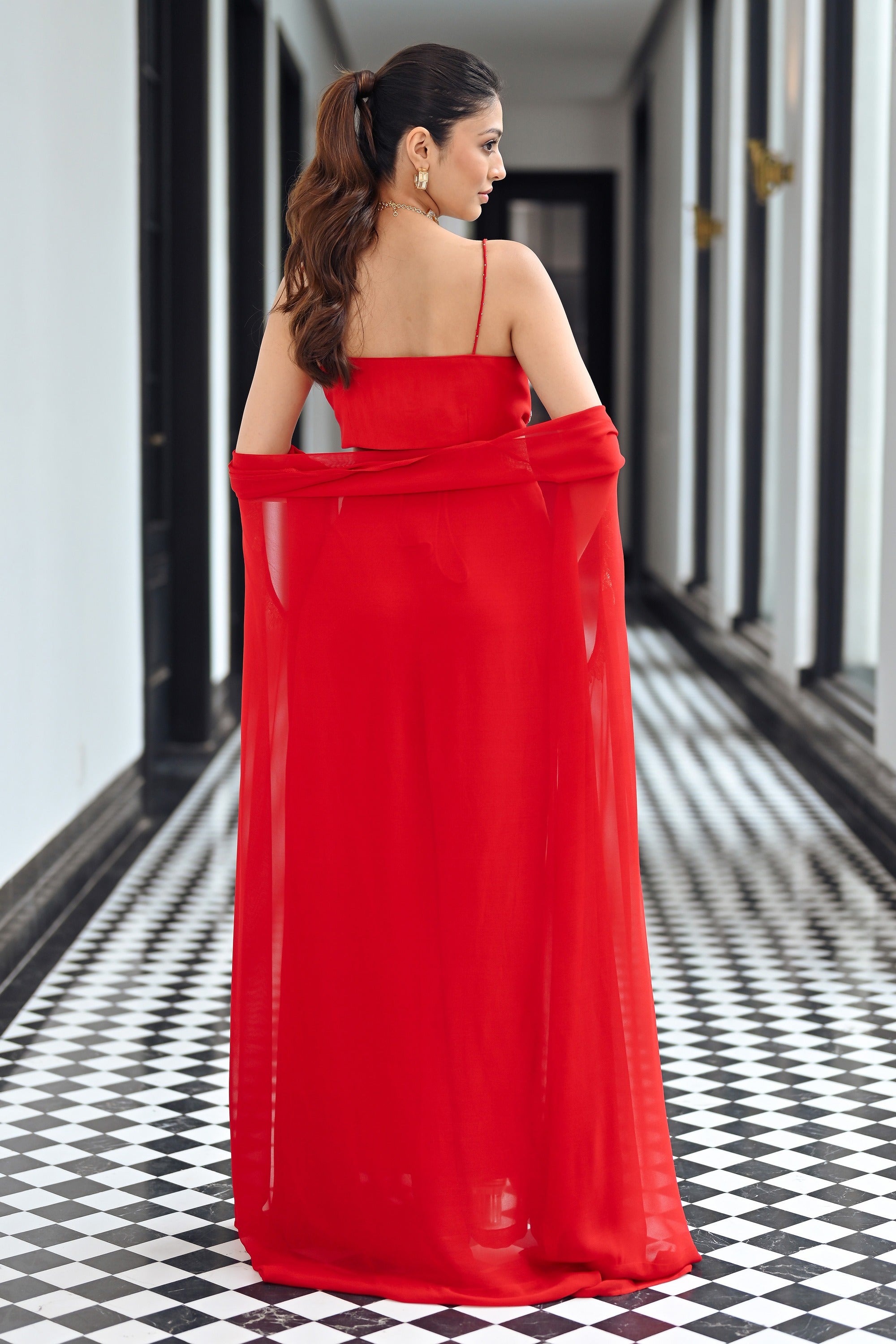 Red Georgette Coord Set