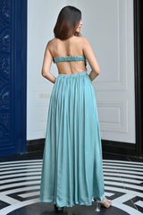 Blue Silk Satin Gown