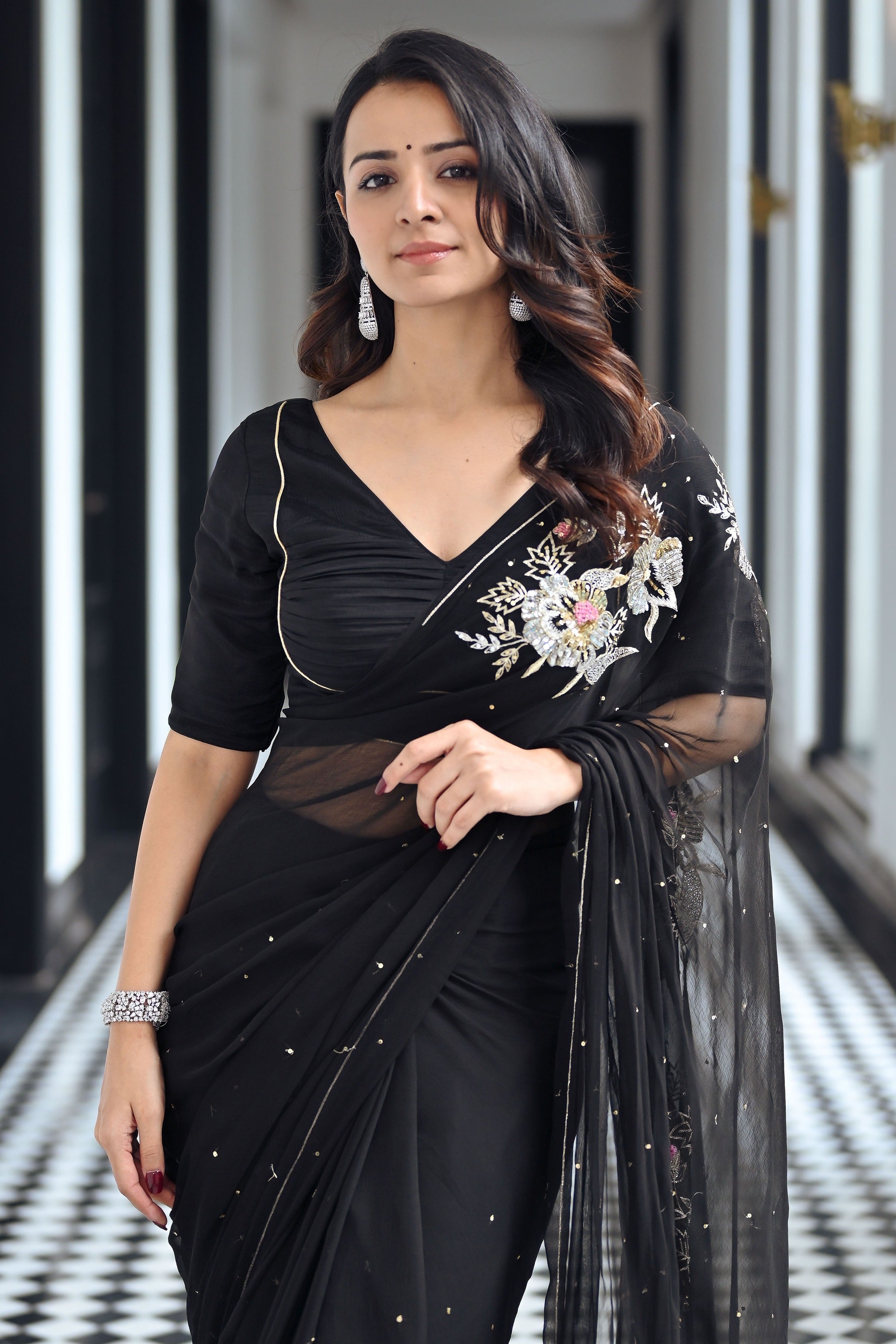 Maharani Black Chiffon Saree