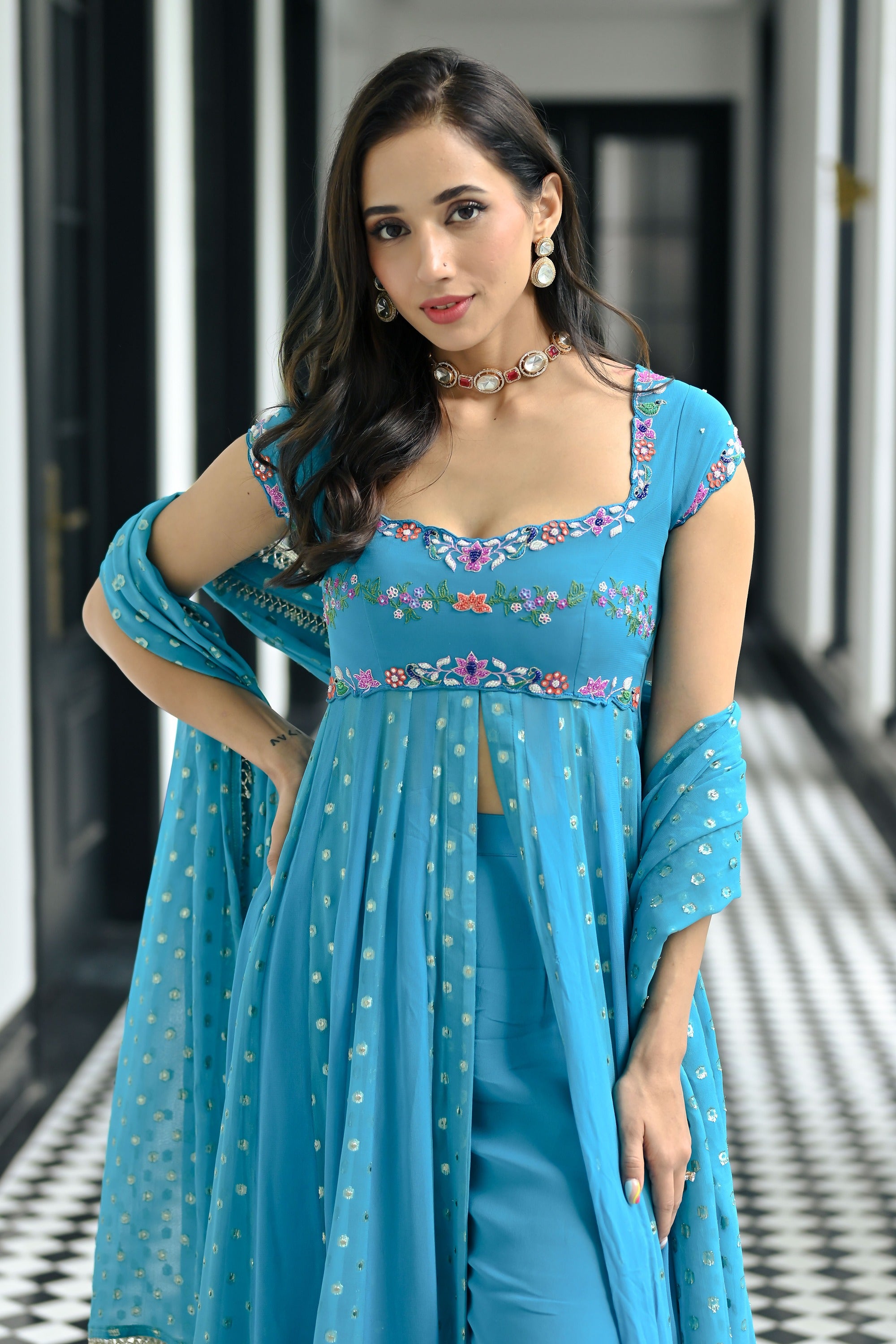 Meenakari Blue Anarkali Set
