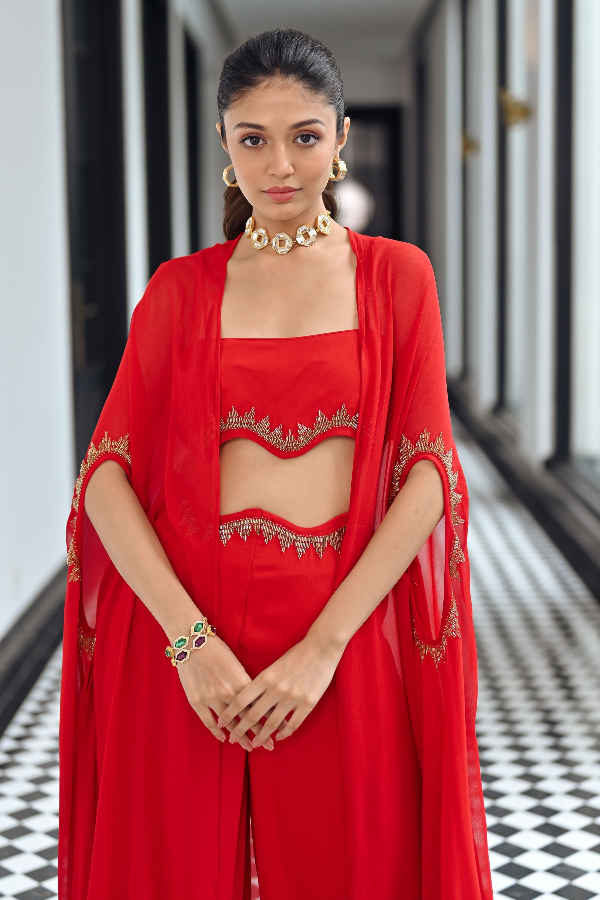 Red Georgette Coord Set