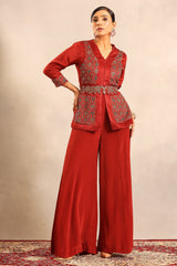 Red ajrakh fully handcrafted peplum jumpsuit