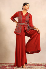 Red ajrakh fully handcrafted peplum jumpsuit