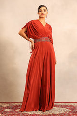 Red ajrakh embellished flared jumpsuit