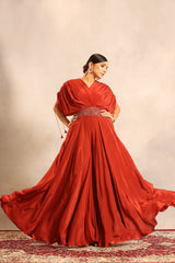 Red ajrakh embellished flared jumpsuit