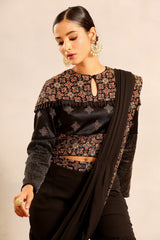 black ajrakh embellished ajrakh blouse with sharara and attched dupatta