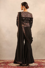 black ajrakh embellished ajrakh blouse with sharara and attched dupatta