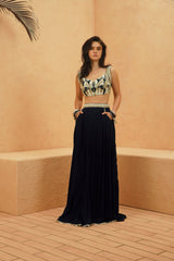 FEZ EMBELLISHED BUSTIER AND PLEATED SKIRT
