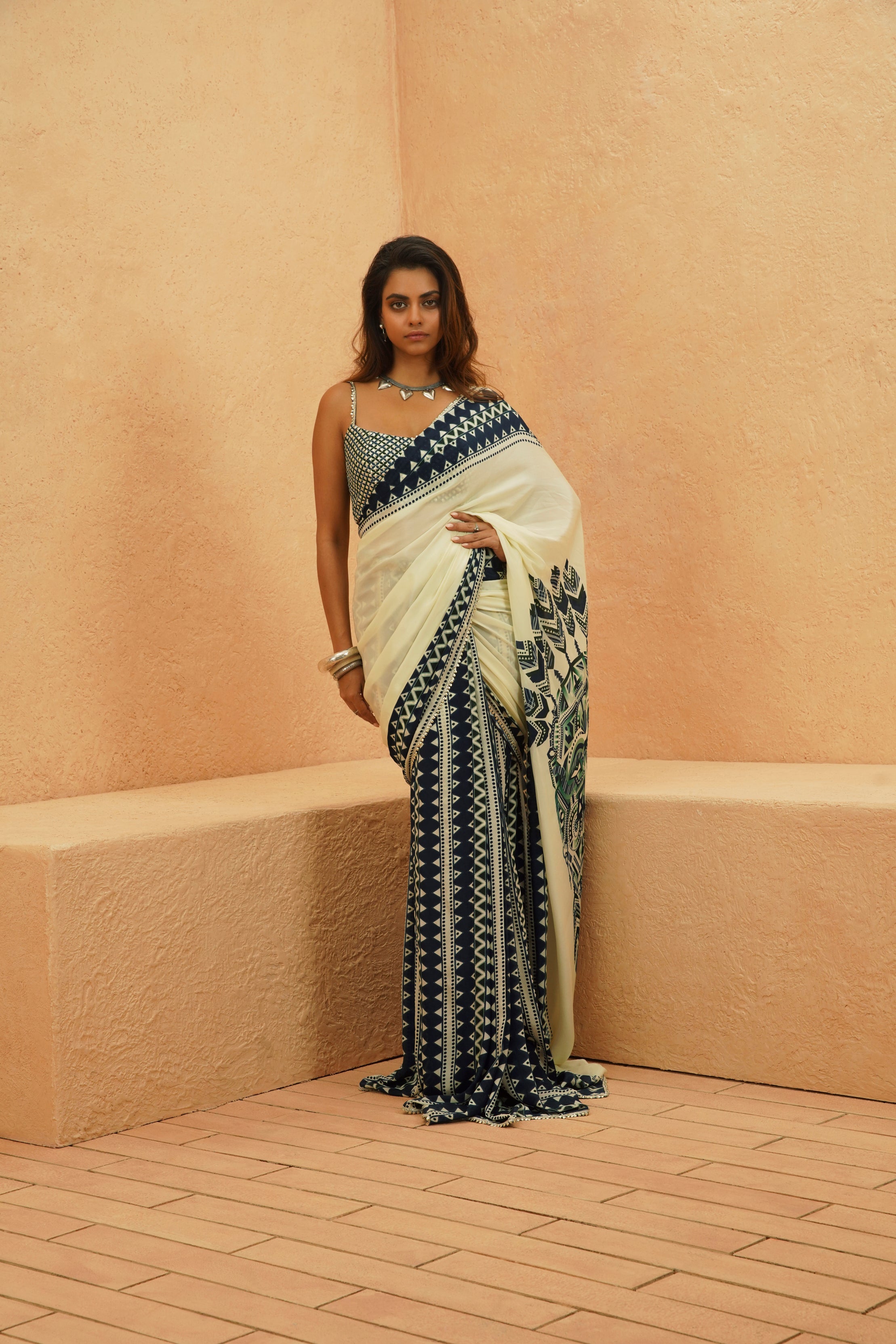 AFREEN MASK SAREE WITH METALLIC BUSTIER