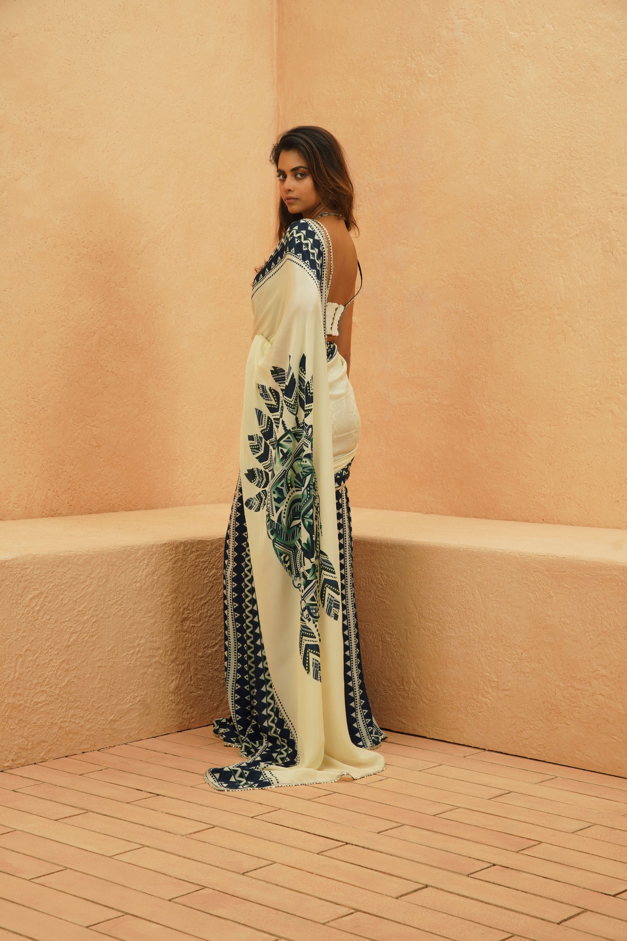 AFREEN MASK SAREE WITH METALLIC BUSTIER