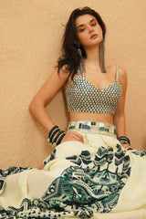 AFREEN MASK PLEATED SKIRT WITH METALLIC BUSTIER