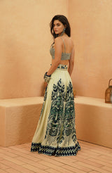 AFREEN MASK PLEATED SKIRT WITH METALLIC BUSTIER